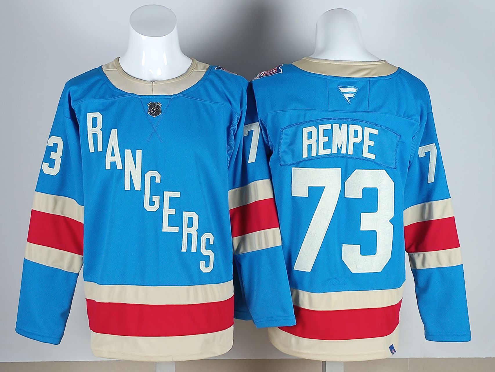 Men 2026 New York Rangers #73 Rempe Light Blue 100th NHL Jersey style 01->new york rangers->NHL Jersey